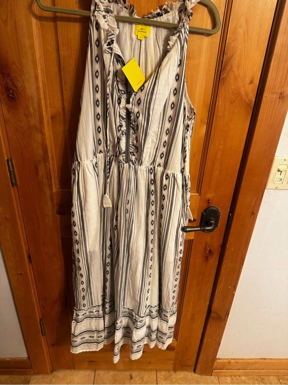 Roller Rabbit White and Black Striped Tiered Midi Dress